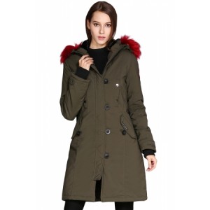 Black Plush Fur Hooded Long Parka Coat Army Green